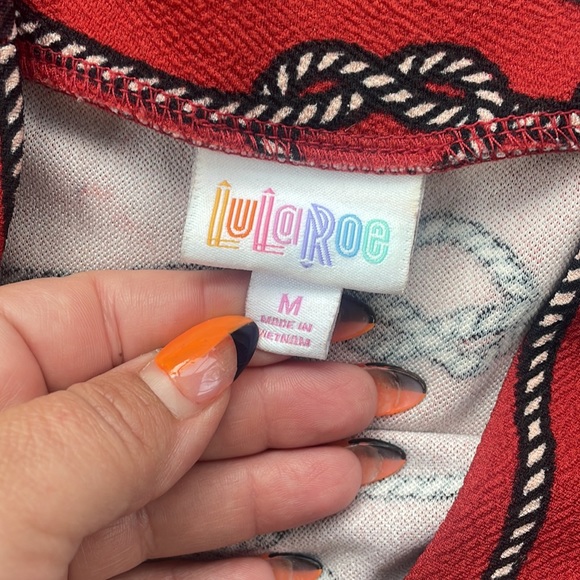 Lularoe Cassie Pencil Skirt Nautical Ropes Red Medium - Picture 2 of 5